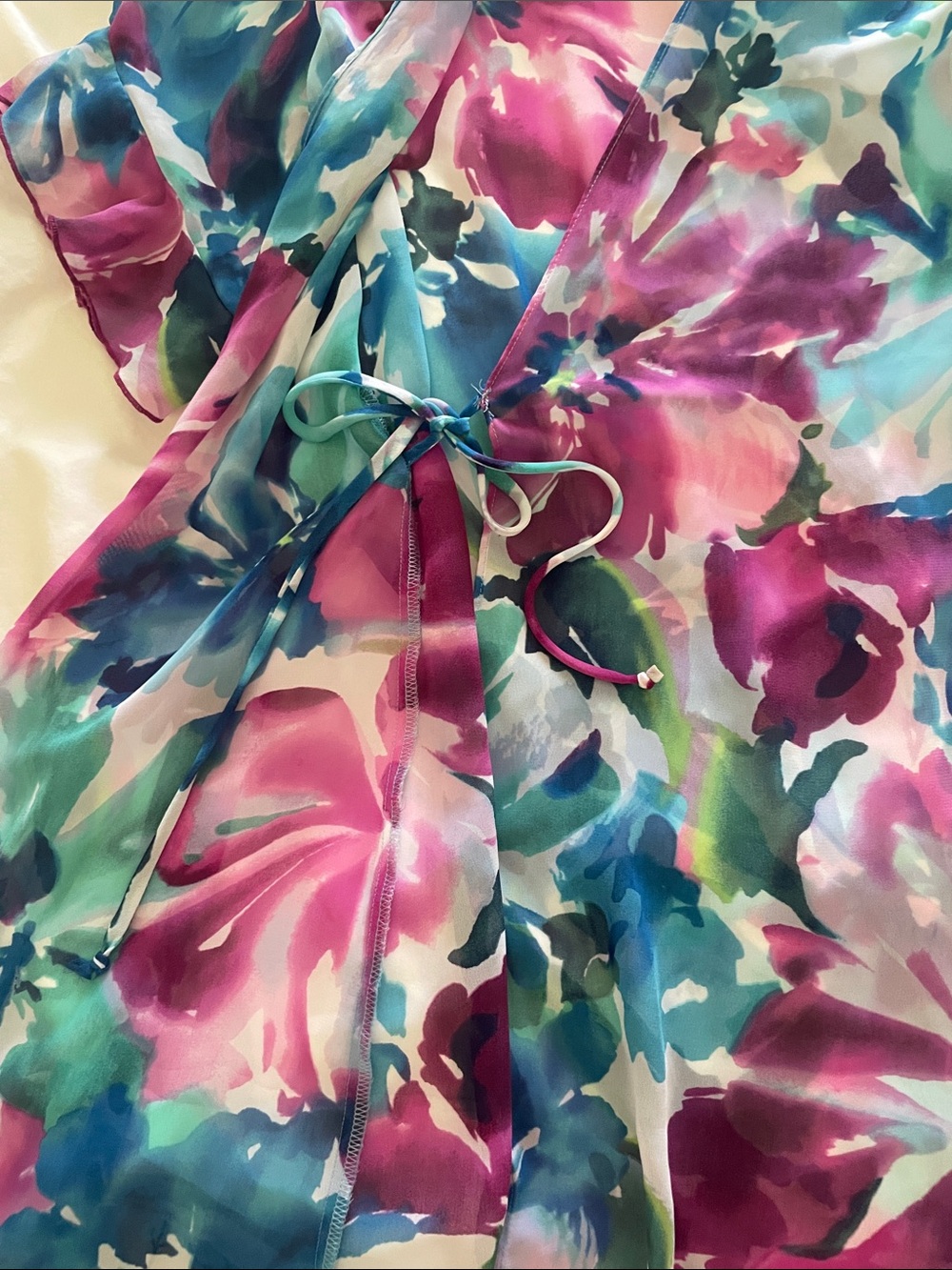 In Bloom Floral Chiffon Robe in Teal, Purple & Pink - Picture 5 of 8